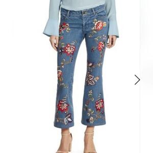 Alice and olivia ryley embroidered cropped  flare denim jeans size 26
